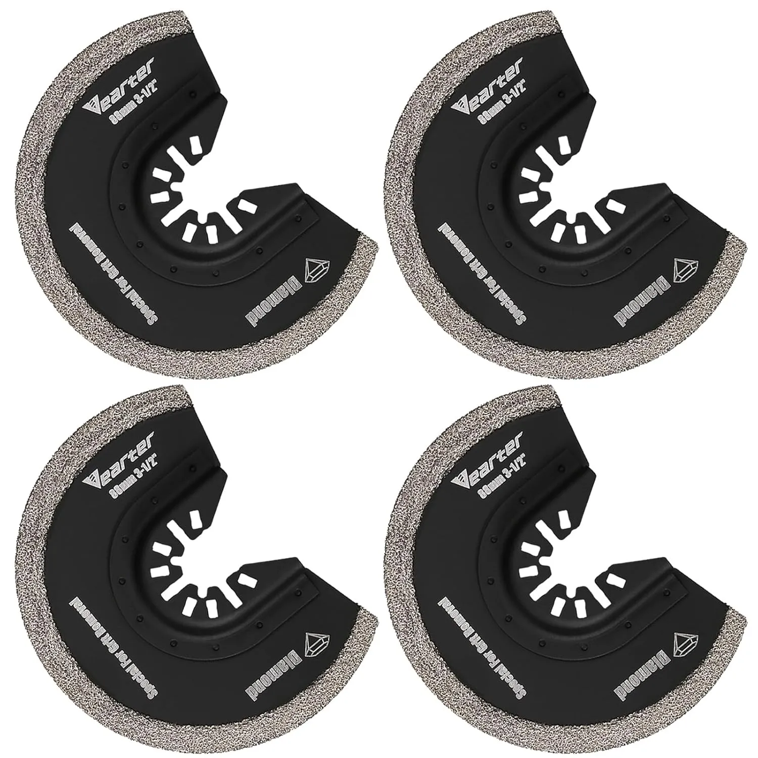 Diamond Oscillating Saw Blades 4PCS, 3-1/2'' Universal Multitool Blades for Grit Grout Removal, Quick Release Multi Tool Kit for Tile, Air Brick, Cement, Concrete, Masonry
