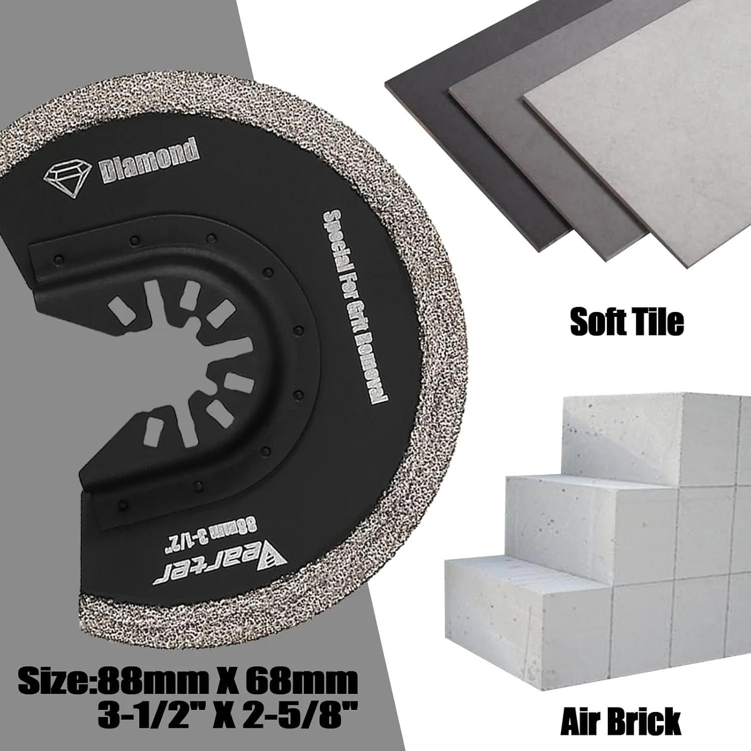 Diamond Oscillating Saw Blades 4PCS, 3-1/2'' Universal Multitool Blades for Grit Grout Removal, Quick Release Multi Tool Kit for Tile, Air Brick, Cement, Concrete, Masonry