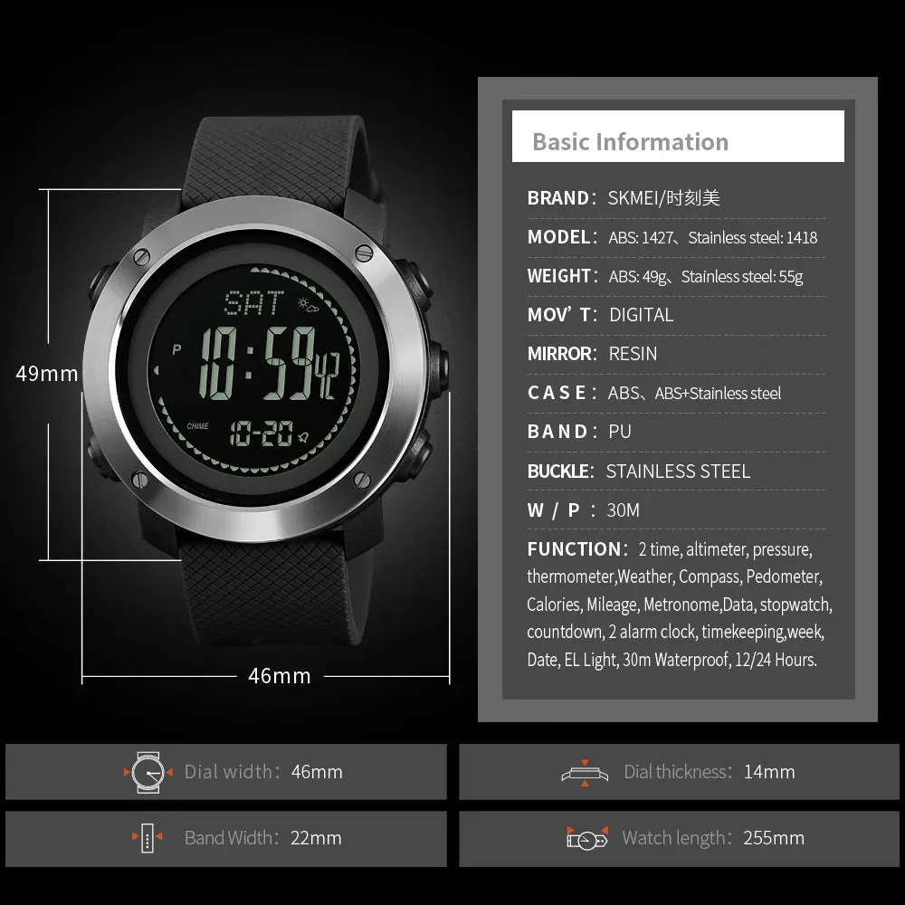 Digital Watches with Altimeter, Barometer, Thermometer - Sports Wristwatch for Climbing and Hiking