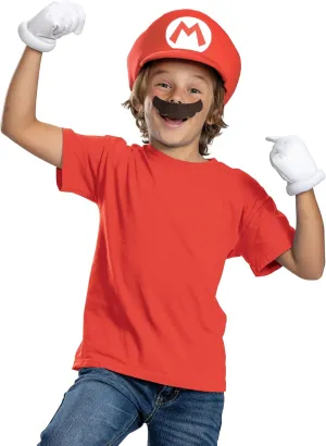 Disguise Mario Elevated Costume Kit for Kids, Official Super Mario Costume Hat, Mustache and Gloves