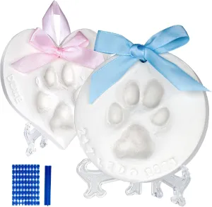 Dog Paw Print Kit Keepsake (Makes 2), Clay Paw Print Kit for Dogs Cats, Pet Paw Print Impression Kit, Paw Print Ornament with Name Stamps, Baby Handprint Footprint Keepsake Ornament Kit