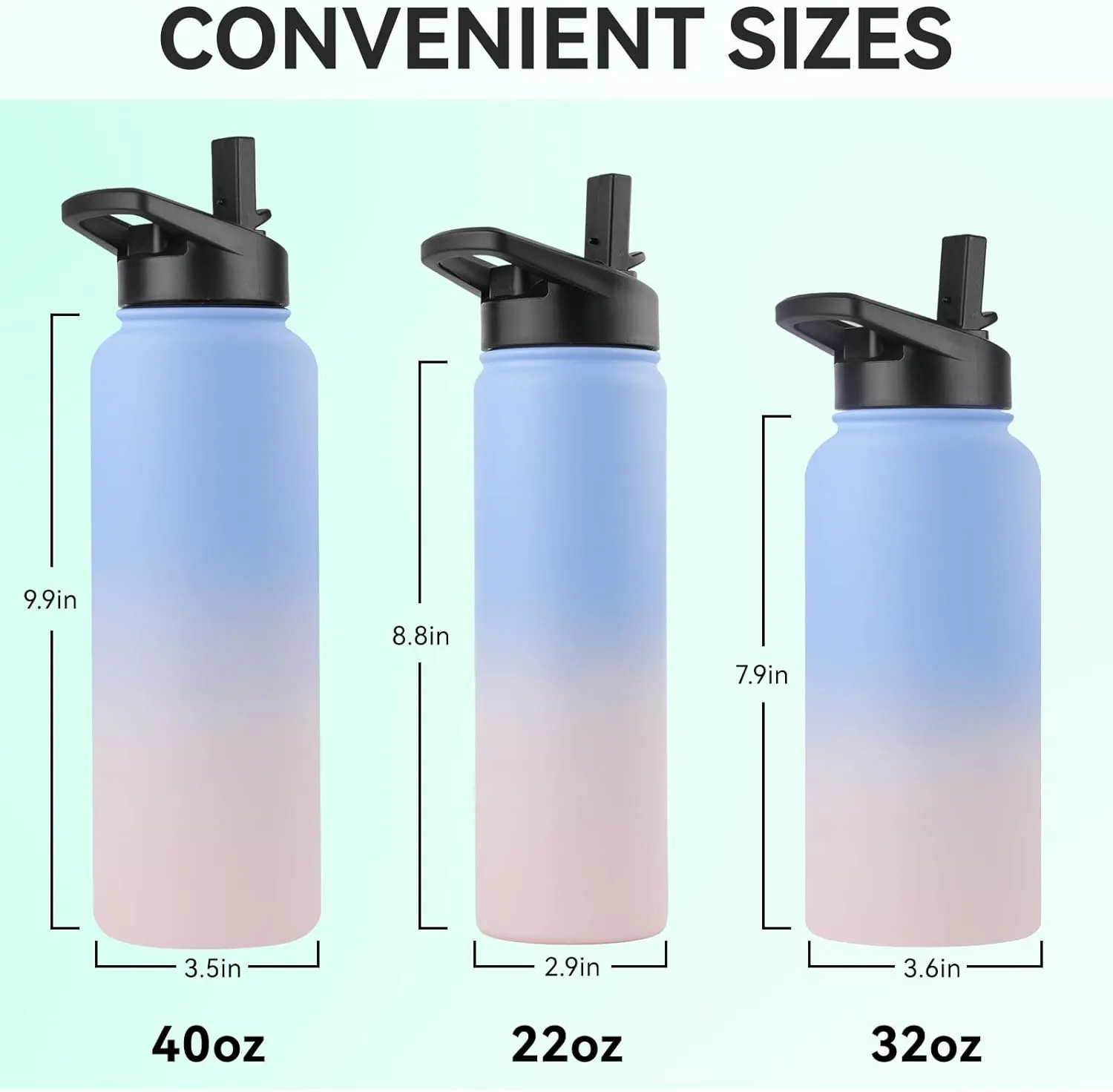 DOMICARE Insulated Water Bottle, 22 oz Vacuum Insulated Stainless Steel Reusable Sports Bottle with Straw Lid & Spout Lid for Travel, Camping, Bike, Leakproof, Blue/Pink, 1 Pack