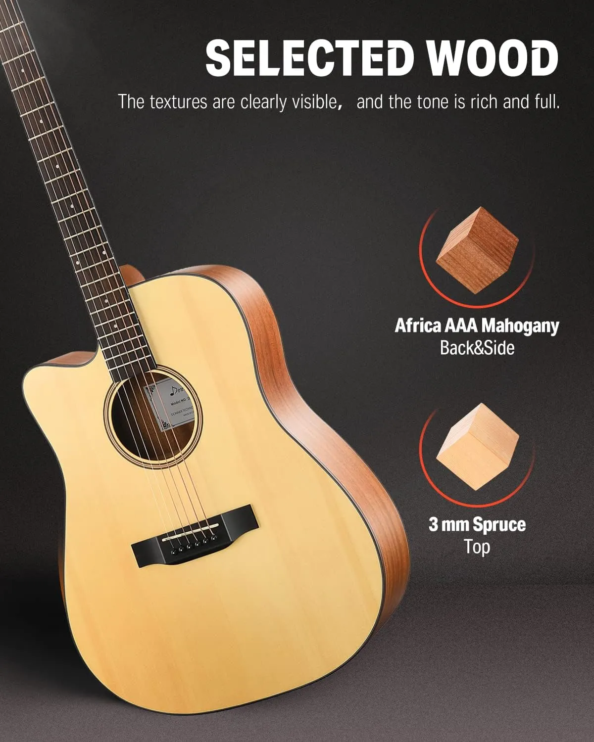 Donner Left Handed Acoustic Guitar Kit for Beginner Adult Full Size Cutaway Lefty Acustica Guitarra Bundle Set with Bag Strap Tuner Capo Pickguard String, 41 Inch, DAG-1CL