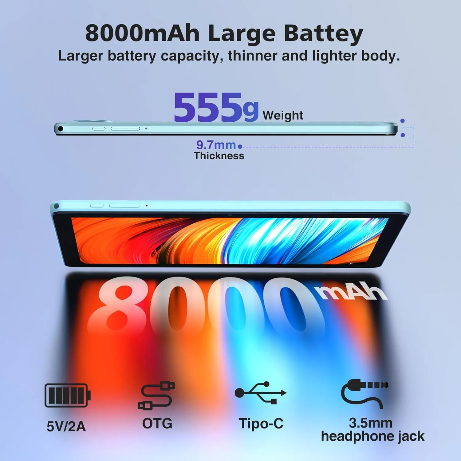 DOOGEE T10W Android Tablet,4G LTE Tablets,Octa-Core,10 inch Android 14 Tablet,8000mAh Battery,128GB/1TB TF, Dual Camera,Face Unlock/OTG/GPS