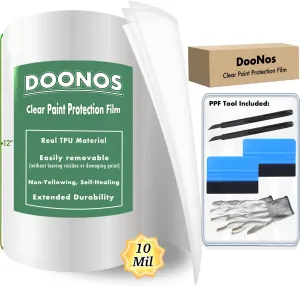 DooNos® 12" x 80" Clear Paint Protection Film, PPF Film Roll for Cars, 10 Mil TPU Polyurethane PPF Wrap - Includes Installation Kit - Protects from Chips, Scratches & More