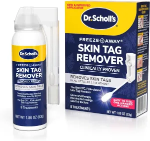 Dr. Scholl's Freeze Away Skin Tag Remover - The First FDA Cleared, at Home Skin tag Removal kit. Clinically Proven Skin tag Removal in as Little as 1 Treatment. 1 Skin tag Removal kit, 8 Treatments.