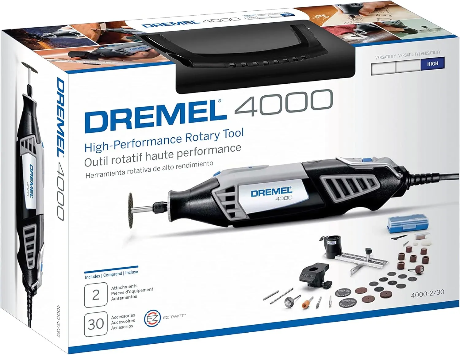 Dremel 4000-2/30 Variable Speed Rotary Tool Kit - 2 Attachments & 30 Accessories - Perfect for Cutting, Detail Sanding, Engraving, Wood Carving, and Polishing