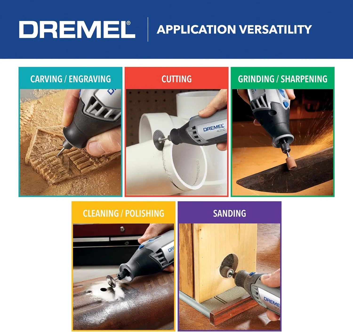Dremel 4000-2/30 Variable Speed Rotary Tool Kit - 2 Attachments & 30 Accessories - Perfect for Cutting, Detail Sanding, Engraving, Wood Carving, and Polishing