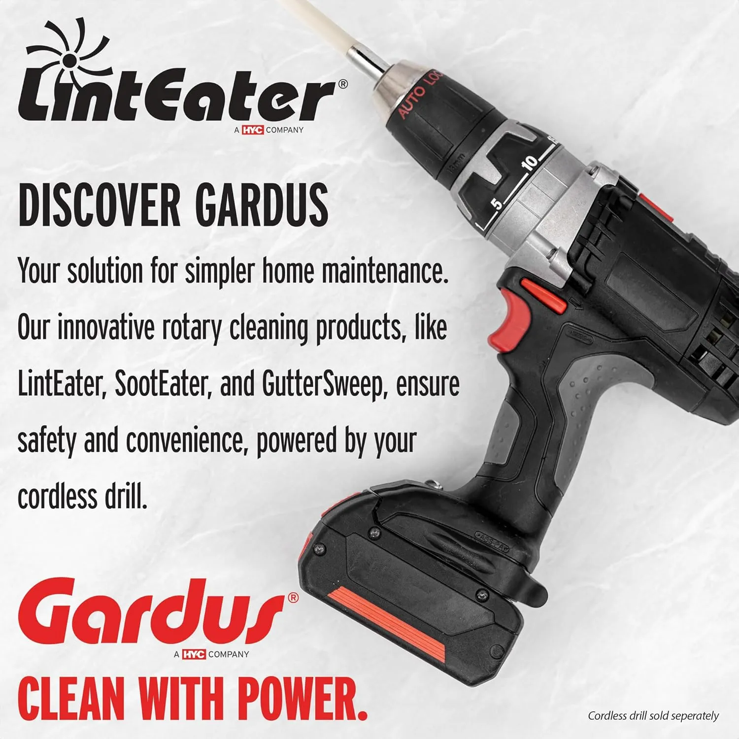 Dryer Vent Duct Cleaning Kit - Gardus RLE24 LintEater Rotary Dryer Vent Cleaner Kit, Removes Lint, Dryer Vent Cleaning System Extends Up to 24’ with 08 Flexible 3' Rods, Air Duct Cleaning Tools
