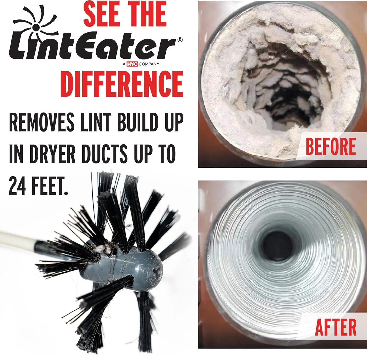 Dryer Vent Duct Cleaning Kit - Gardus RLE24 LintEater Rotary Dryer Vent Cleaner Kit, Removes Lint, Dryer Vent Cleaning System Extends Up to 24’ with 08 Flexible 3' Rods, Air Duct Cleaning Tools