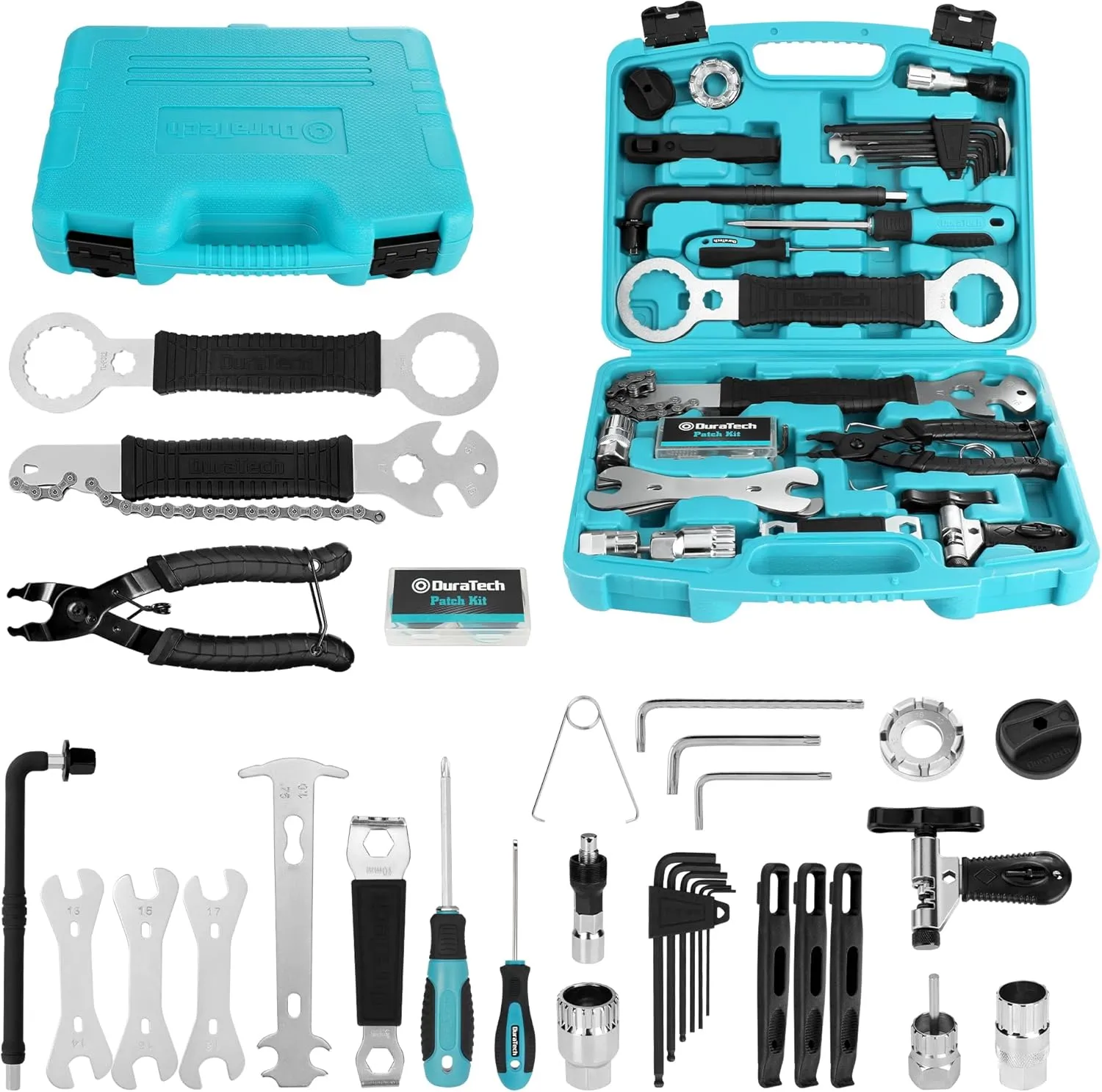DURATECH 41 Pieces Bike Repair Tools, Complete Bike Tools Kit with Storage Box, Mountain Bike Maintenance Tools, for Mountain, Road, and Park Bicycle with Chain Riveter, Tire Levers, Crank Puller