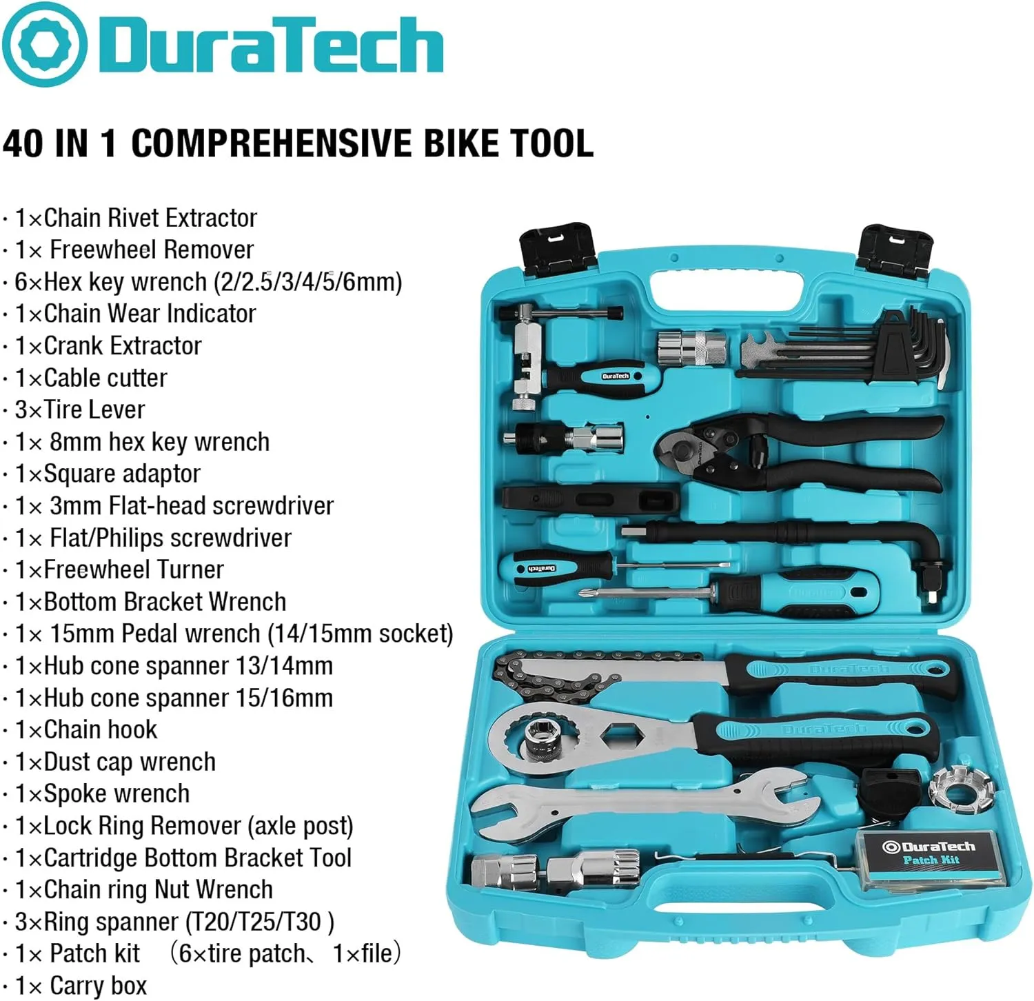 DURATECH Bike Repair Kit, Bicycle Tool Kit with Carry Case, Bike Accessories for Repairing Tyres, Brakes, Chains, Pedal, Mountain Bike & Road Bike Maintenance, Great Gift for Men, Women