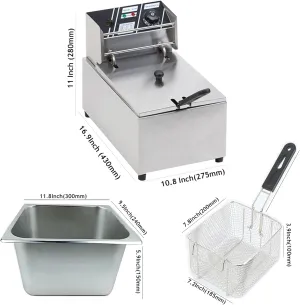 Electric Deep Fryer 6 Liter Stainless Steel French Fries Fryer Pan Economic Type Home Use Party use or Small Commercial Use Counter Top 6QT 110V 120-460°F Chicken Fryer DISCOUNT