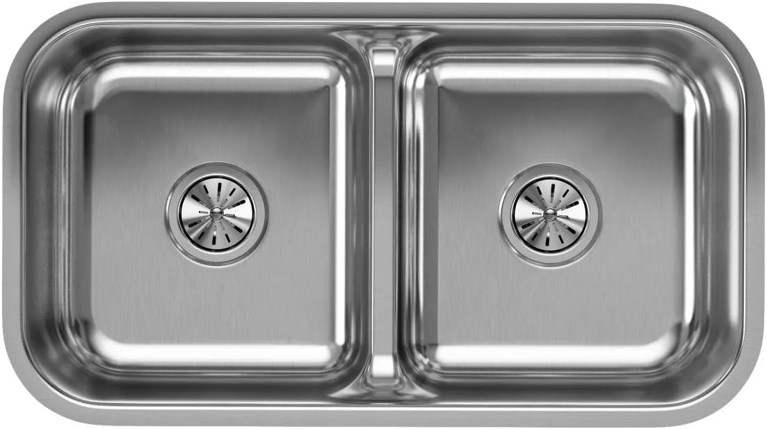 Elkay EAQDUH3118 Lustertone Classic Equal Double Bowl Undermount Stainless Steel Sink with Aqua Divide