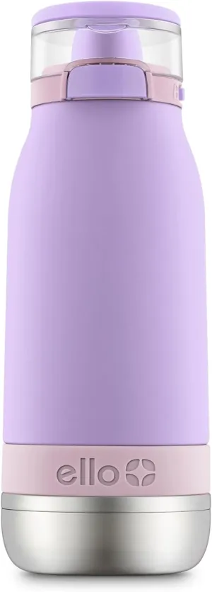 Ello Emma 14oz Vacuum Insulated Stainless Steel Kids Water Bottle with Straw and Built-in Carrying Handle and Leak-Proof Locking Lid for School Backpack, Lunchbox and Outdoor Sports, Lilac