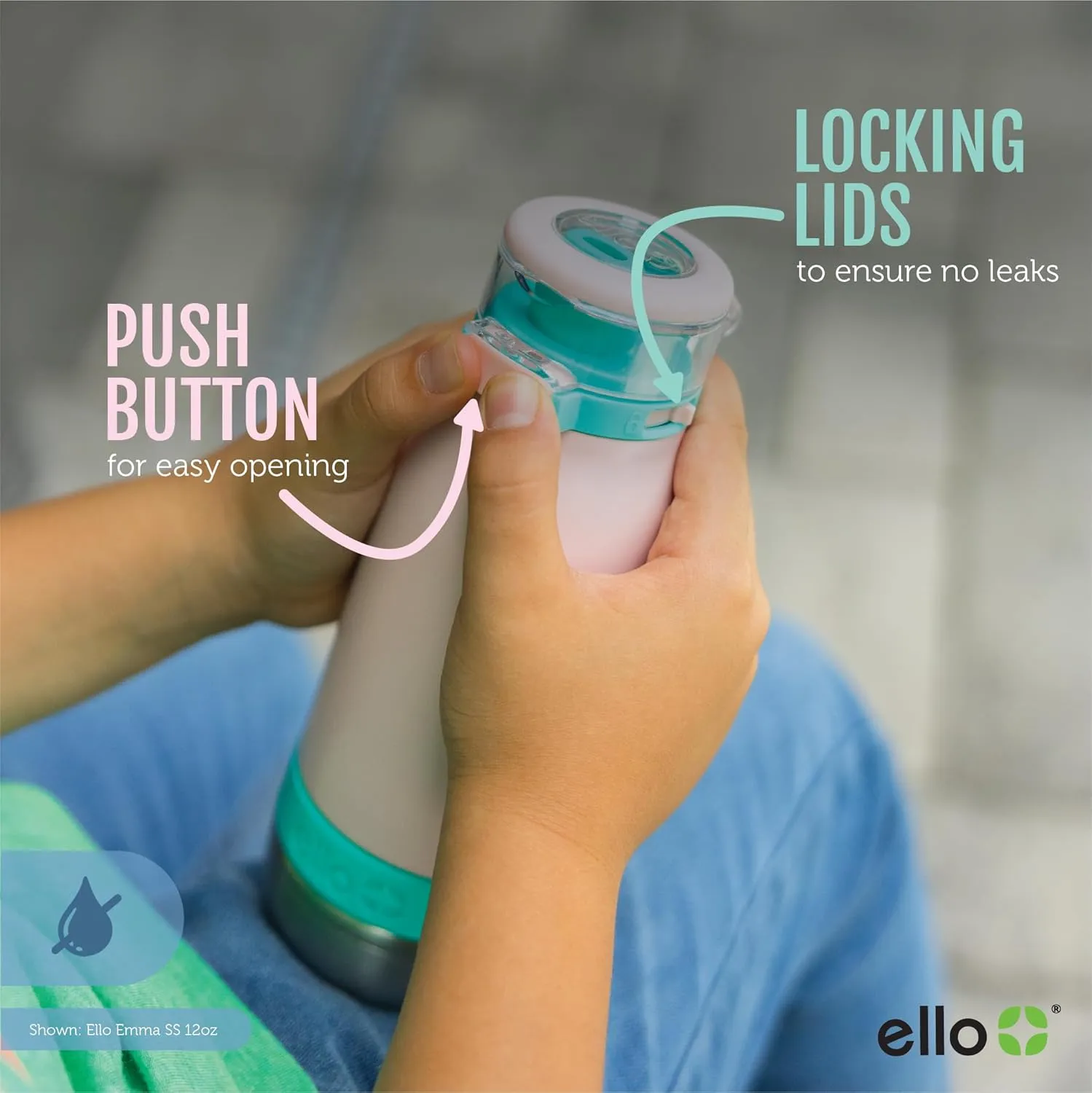 Ello Emma 14oz Vacuum Insulated Stainless Steel Kids Water Bottle with Straw and Built-in Carrying Handle and Leak-Proof Locking Lid for School Backpack, Lunchbox and Outdoor Sports, Lilac