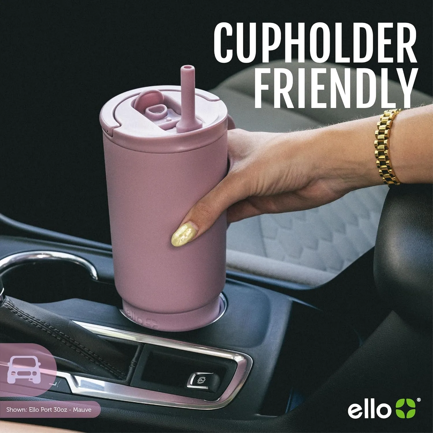 Ello Port 30oz Tumbler with Carry Loop & Integrated Handle | Vacuum Insulated Stainless Steel Reusable Water Bottle Travel Mug | Leak Proof Lid | Flexible Straw | BPA-Free | Dishwasher Safe | Black