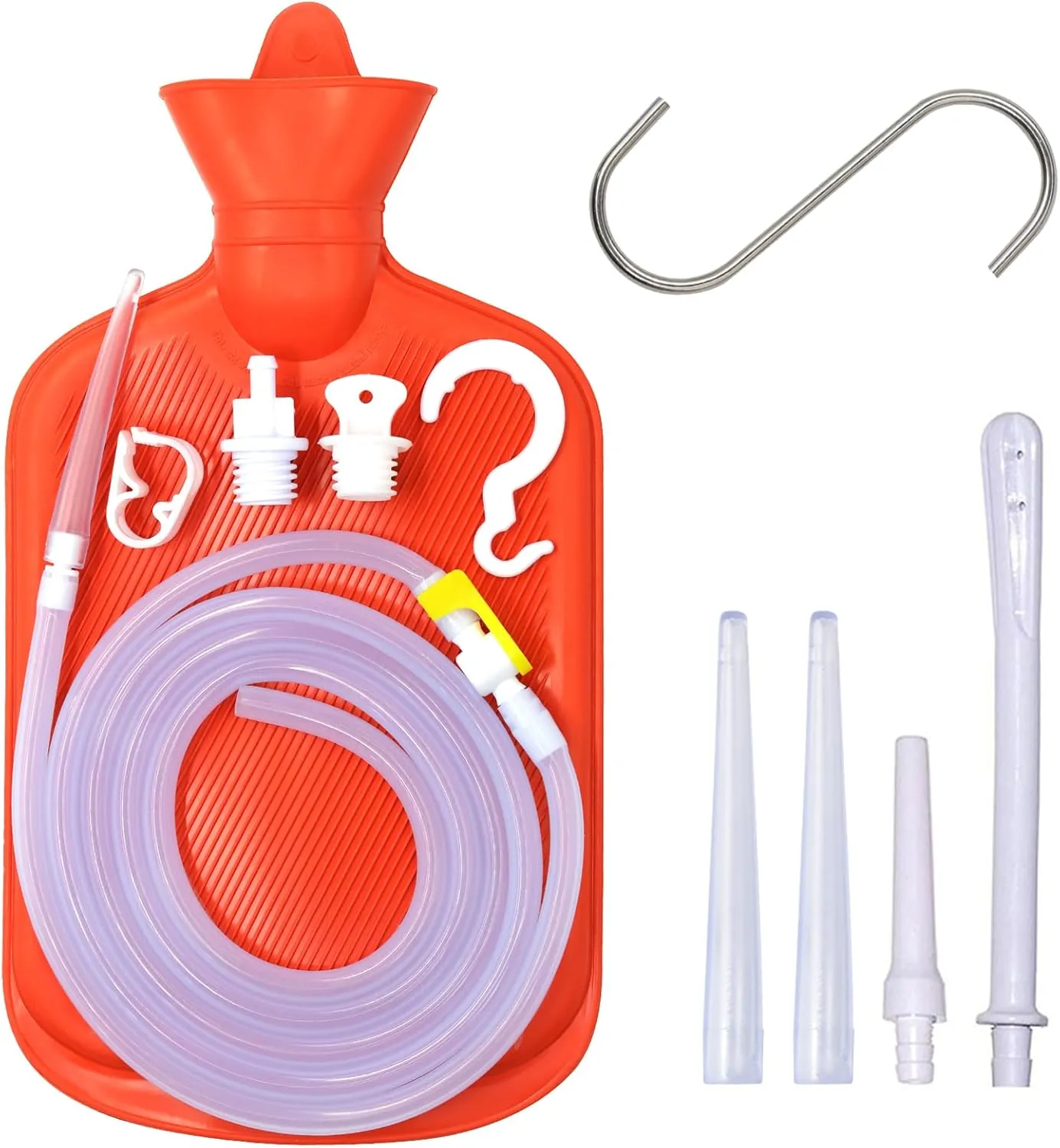 Enema Bag 2L Home Enema Kit with 6.5ft Long Silicone Hose, Enema Tips, Controlable Water Flow Valve, 2 Quart Capacity Hot-Water Bottle for Colon Cleansing Enema