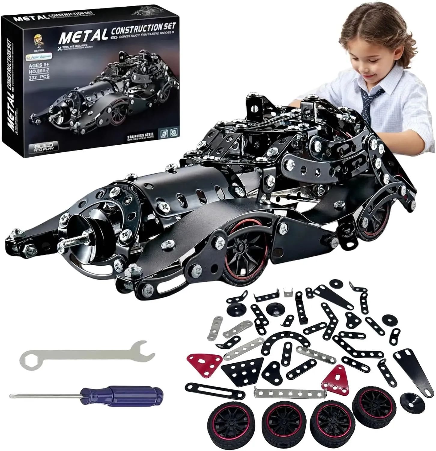 Erector Sets for Boys 332 PCS Batman Model Metal Car Building Assembly Toys STEM Vehicle Model Construction Set Car Building Educational Toy for Kids Ages 8 