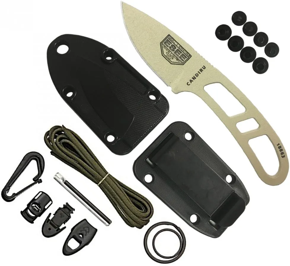 ESEE Authentic CAN-DT-KIT-E Survival Knife, Sheath w/Clip Plate, Survival Kit