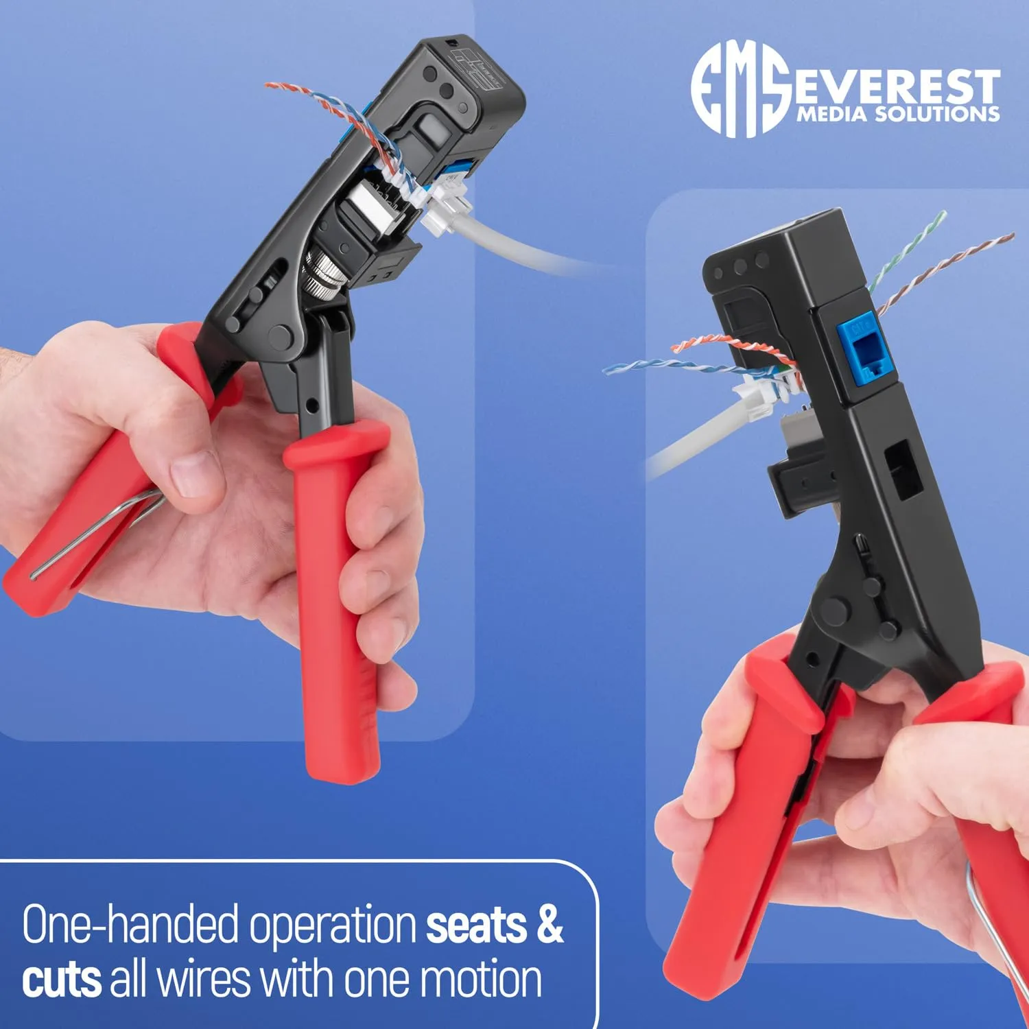 Everest easyJACK - 45° Angled Speed Termination Keystone Tool Set - with 20-Pack of RJ45 Cat6A Keystone Jacks in White (Slim Profile Design) - Time Saver Network Punch Down Tool Cat6A