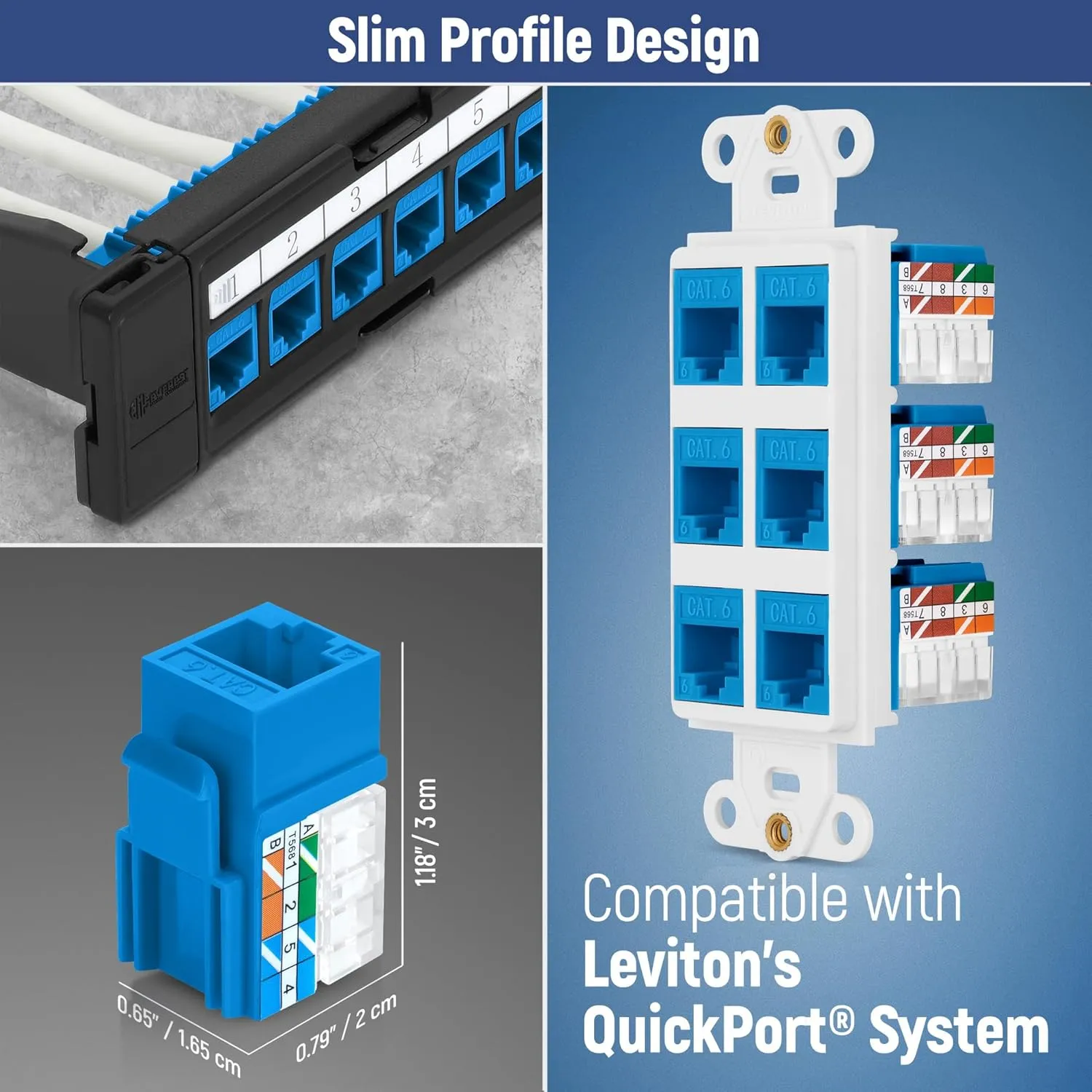 Everest easyJACK - 90° Angled Speed Termination Keystone Tool Set - with 20-Pack of RJ45 Cat6 Keystone Jacks in Blue (Slim Profile Design) - Time Saver Network Punch Down Tool Cat6