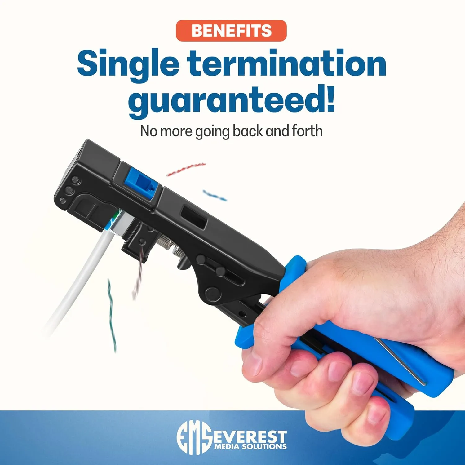 Everest easyJACK - 90° Angled Speed Termination Keystone Tool Set - with 20-Pack of RJ45 Cat6 Keystone Jacks in Blue (Slim Profile Design) - Time Saver Network Punch Down Tool Cat6