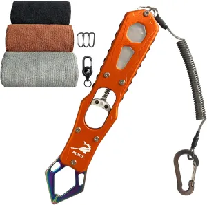 Exquisite Utility Fishing Tool Kit, 3 Pack Fishing Towels & 1 Pack Heavy Duty Zinger Retractor & High Strength Fish Gripper, Nice Gift for Family