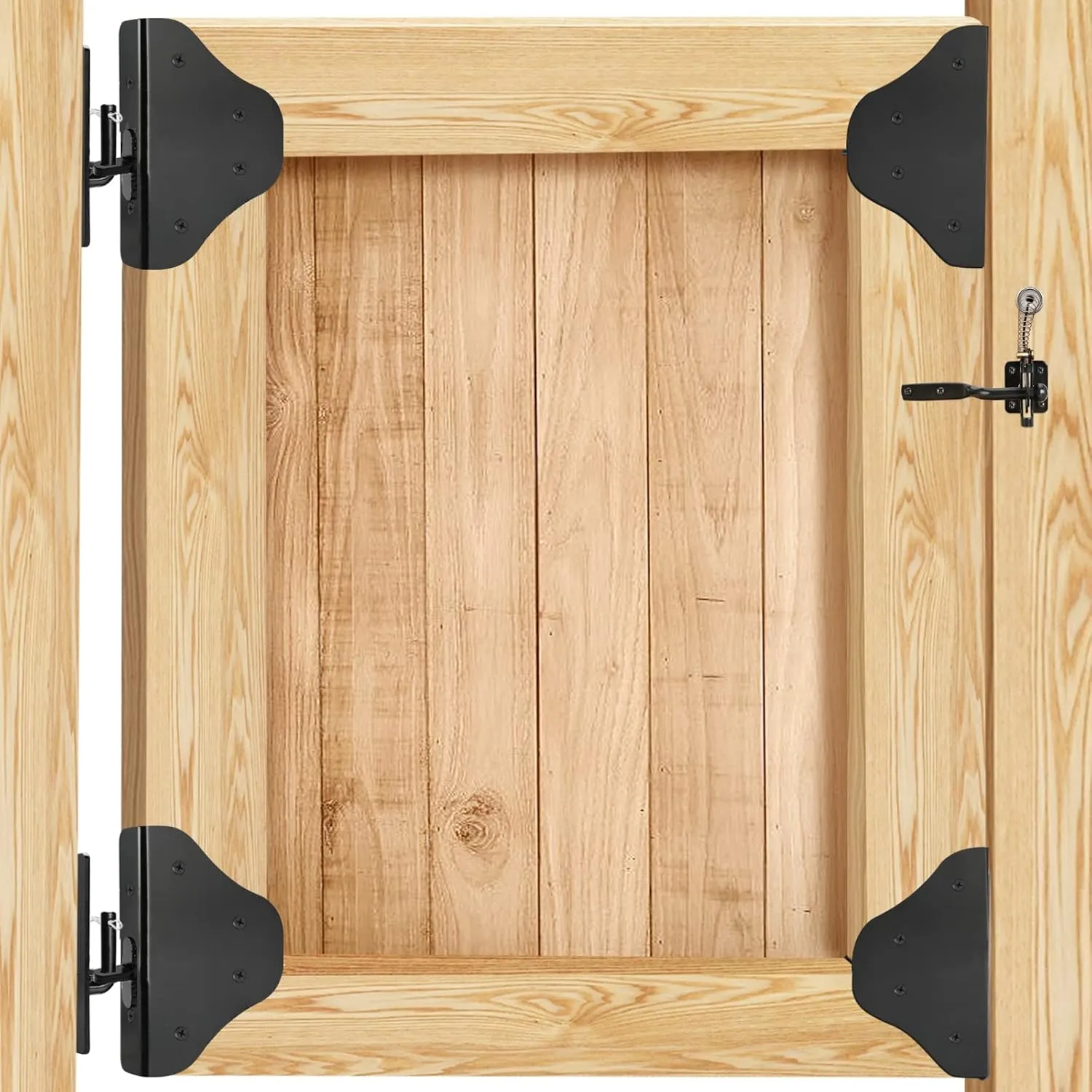 Fence Gate Kit Gate Hardware with Gate Latch - Updated 90 Degree Right Angle Gate Hinges - Anti Sag Gate Kit - Gate Corner Brace Bracket (1 Set)