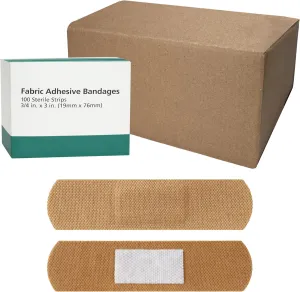 Flexible Fabric Adhesive Bandages, Fabric Strip, 3/4 in x 3 in, 1200 Sterile Bandages for First Aid Kit Wound Care & Protection, 12 Boxes