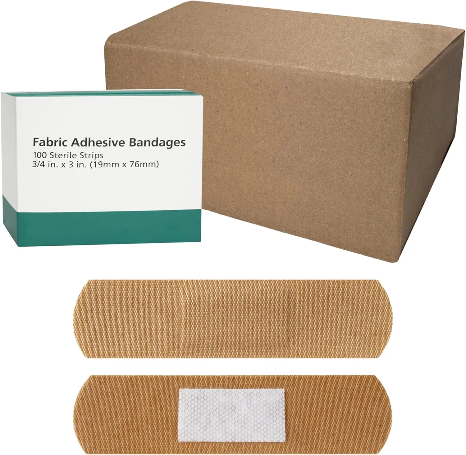 Flexible Fabric Adhesive Bandages, Fabric Strip, 3/4 in x 3 in, 1200 Sterile Bandages for First Aid Kit Wound Care & Protection, 12 Boxes