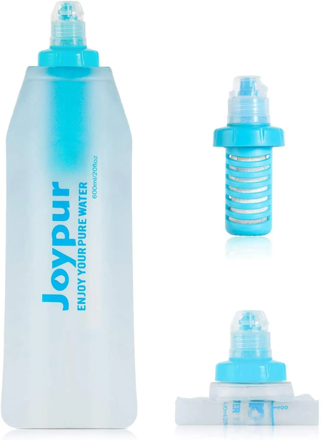 Foldable Squeeze Filtered Water Bottle - BPA Free Reusable 600-1000ml Lightweight Leak-Proof Silicone Water Bottle - Designed for Outdoor Hiking, Camping, Gym and Backpacking