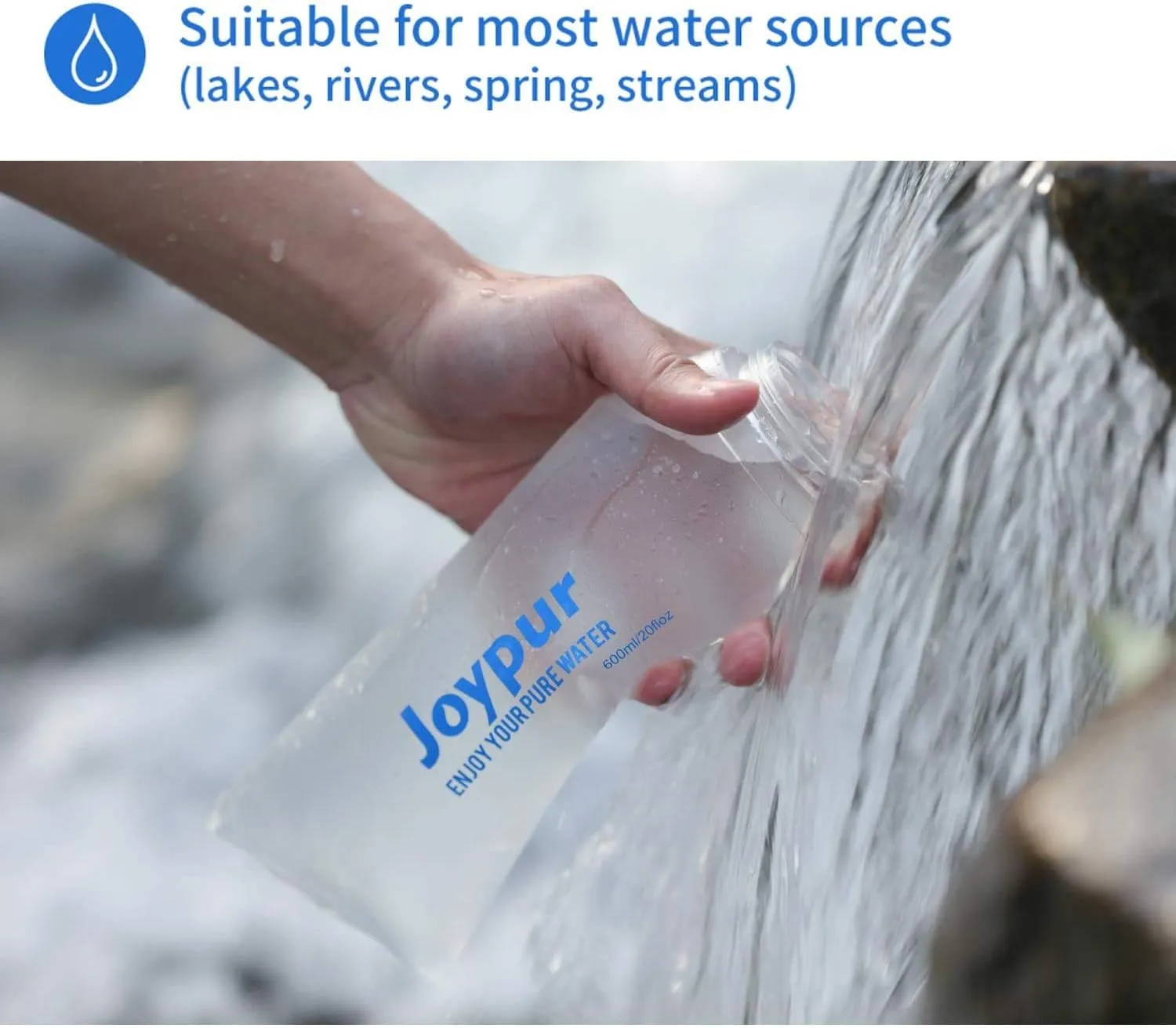 Foldable Squeeze Filtered Water Bottle - BPA Free Reusable 600-1000ml Lightweight Leak-Proof Silicone Water Bottle - Designed for Outdoor Hiking, Camping, Gym and Backpacking