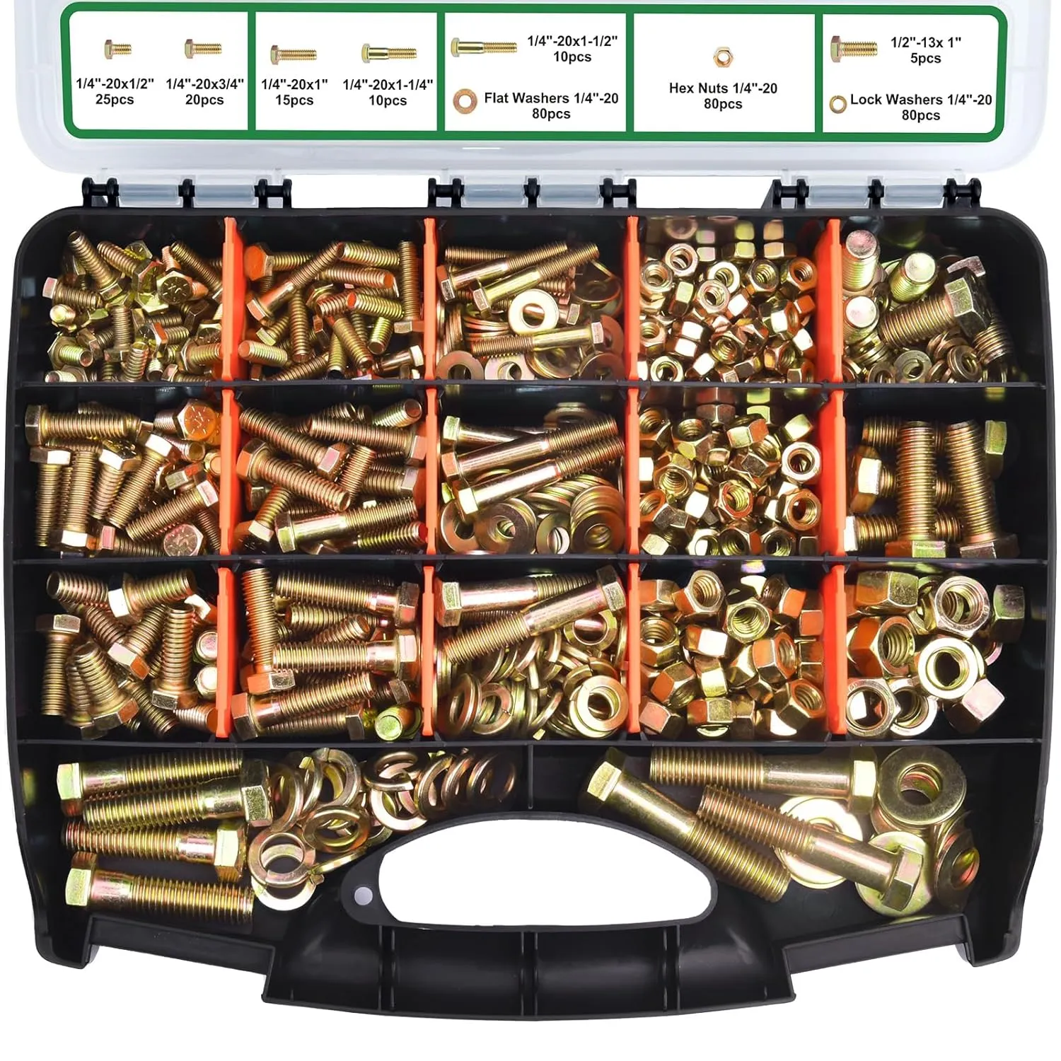 FOLIV 772PCS Grade 8 Bolt Assortment Kit, Heavy Duty Bolts and Nuts Kit, 1/4-20 5/16-18 3/8-16 1/2-13 SAE Sizes Included (Upgraded Package)