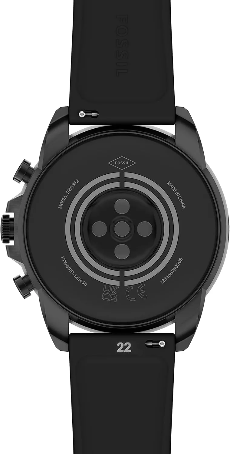 Fossil Men's Gen 6 44mm Stainless Steel and Silicone Touchscreen Smart Watch, Color: Black (Model: FTW4061V)