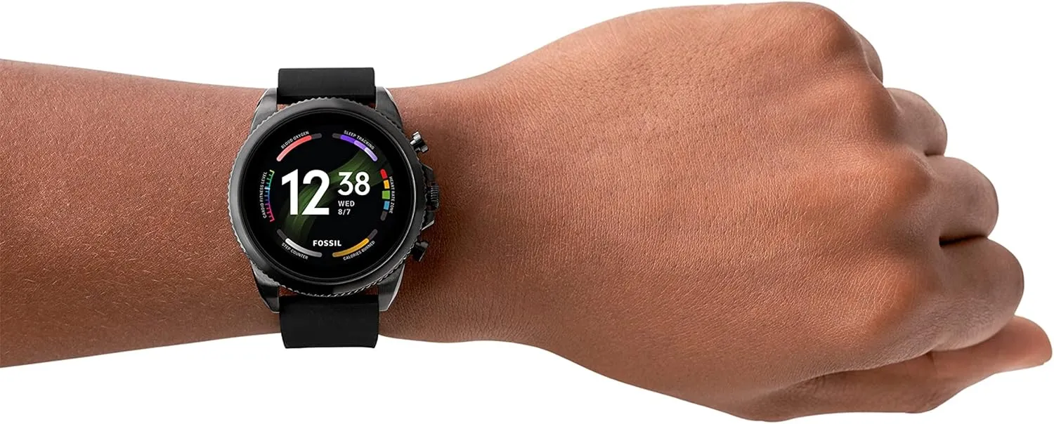 Fossil Men's Gen 6 44mm Stainless Steel and Silicone Touchscreen Smart Watch, Color: Black (Model: FTW4061V)