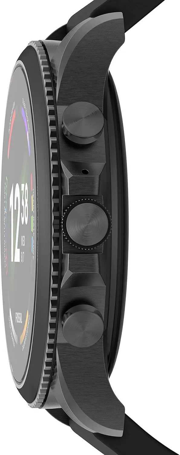 Fossil Men's Gen 6 44mm Stainless Steel and Silicone Touchscreen Smart Watch, Color: Black (Model: FTW4061V)