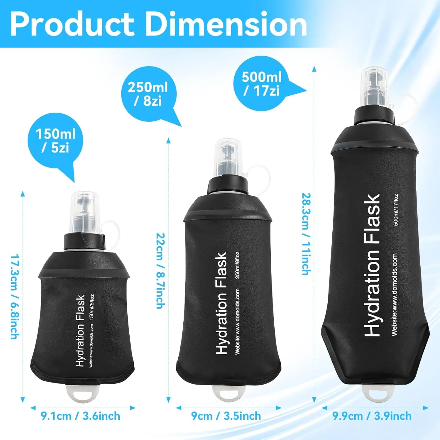 FR 500ml Soft Flask, Collapsible Soft Water Bottle for Hydration Packs - Running & Hiking Folding Water Bottle （Black）