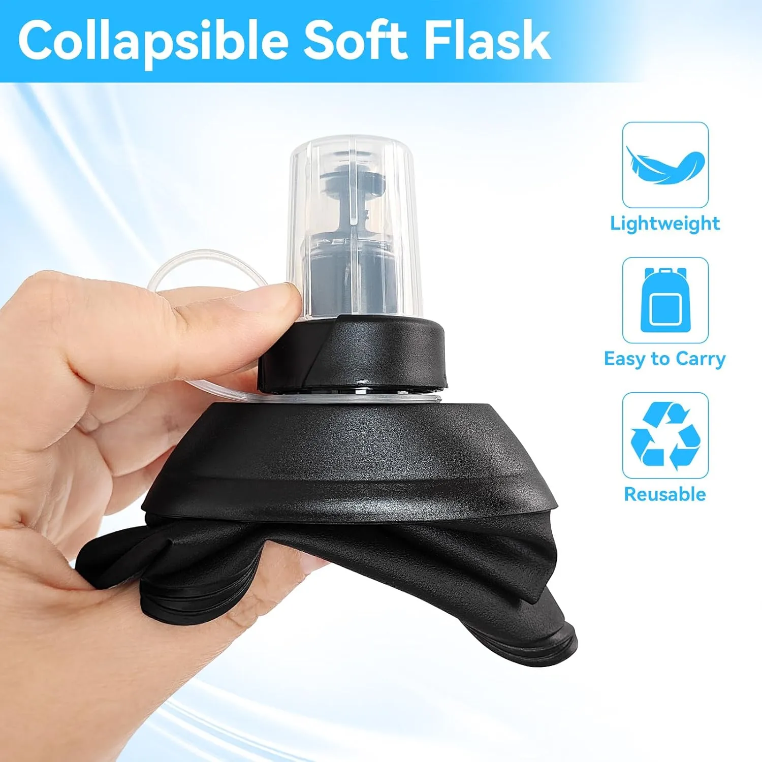 FR 500ml Soft Flask, Collapsible Soft Water Bottle for Hydration Packs - Running & Hiking Folding Water Bottle （Black）