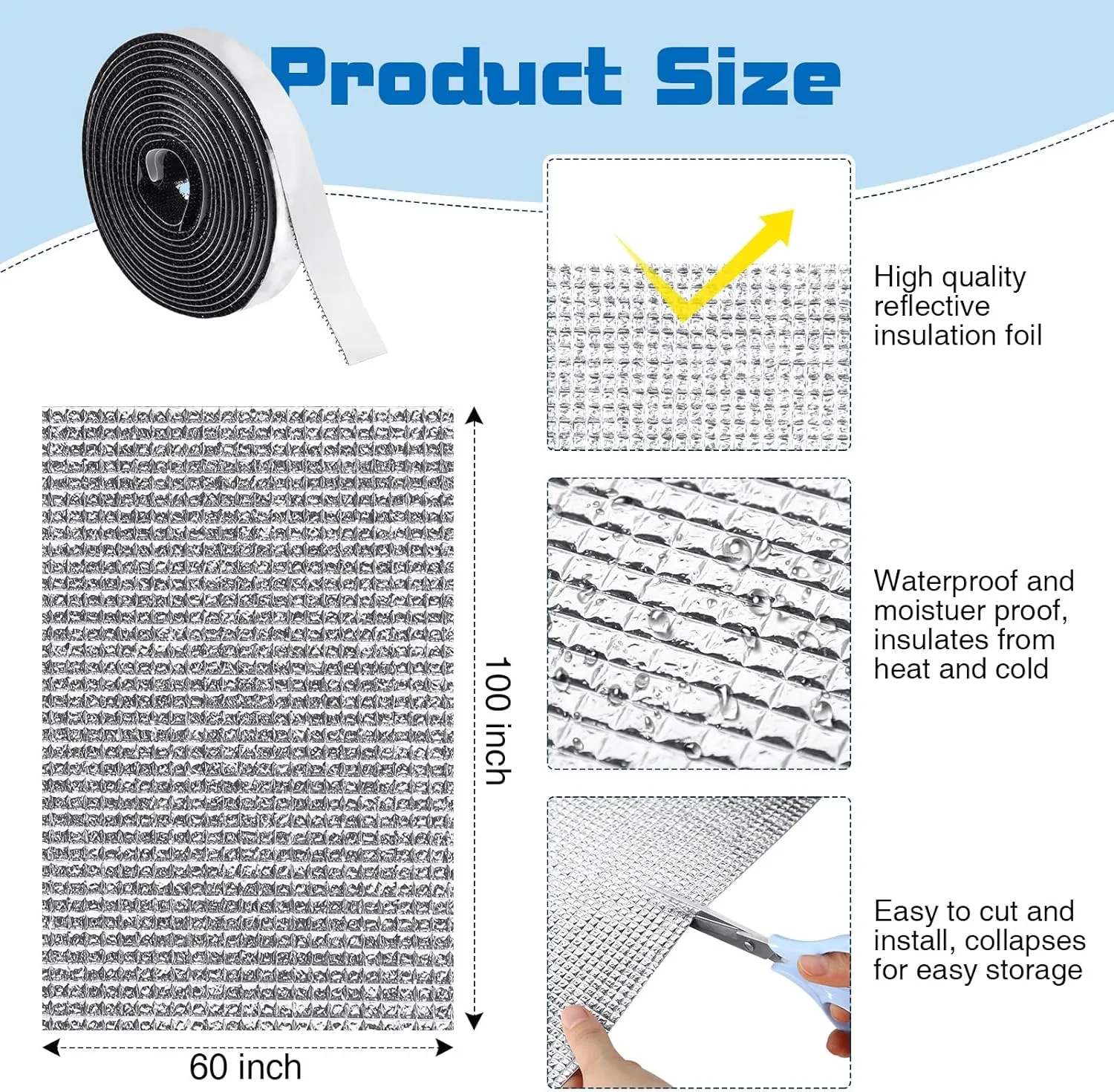 Frienda Double RV Door Window Shade Cover Blackout Reflective Insulation Roll 78 x 40Inches Aluminum Foil Insulation Kit for RV Garage Roof Door Window Skylight Shade(Black)