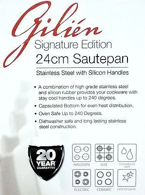 FRYING PAN , SAUTEPAN, STAINLESS STEEL 24cm WITH GLASS LID - NEW IN BOX.