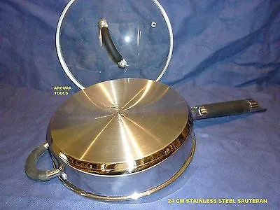 FRYING PAN , SAUTEPAN, STAINLESS STEEL 24cm WITH GLASS LID - NEW IN BOX.