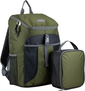 FUEL Top Loader Lunch Backpack Set Water Resistant Backpack Set Lunch Bookbag Bag Soft Reusable Insulated Cooler Lunch Box Thermal Travel Office Lunch Bag, Army Green