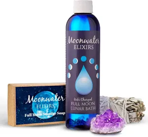 Full Moon Spiritual Bath Kit with Bath Oil, Sage Smudge Stick & Smudge Soap - Cleanse, Clarify & Recharge Your Energy, Aura Cleansing, Chakra Healing, Relaxation Rituals for Manifestation & Meditation