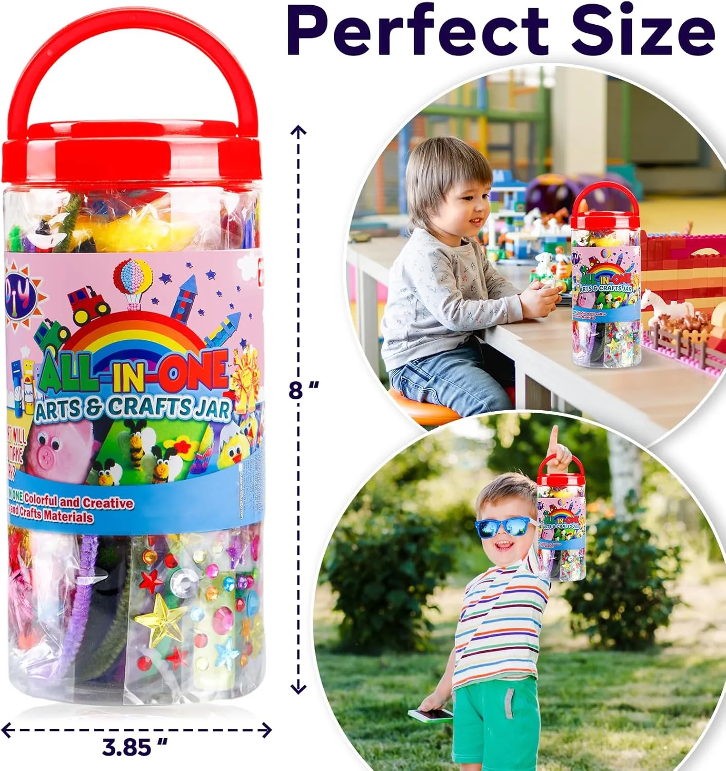 FUNZBO Arts and Crafts Supplies for Kids - Craft Kit with Glitter Glue Stick, Pipe Cleaners Pom Poms Craft & Craft Tools, DIY School Supplies Kit, Girls Toys, Birathday Gifts for Girls Boys Age 4 