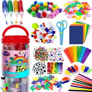 FUNZBO Arts and Crafts Supplies for Kids - Craft Kit with Glitter Glue Stick, Pipe Cleaners Pom Poms Craft & Craft Tools, DIY School Supplies Kit, Girls Toys, Birathday Gifts for Girls Boys Age 4 