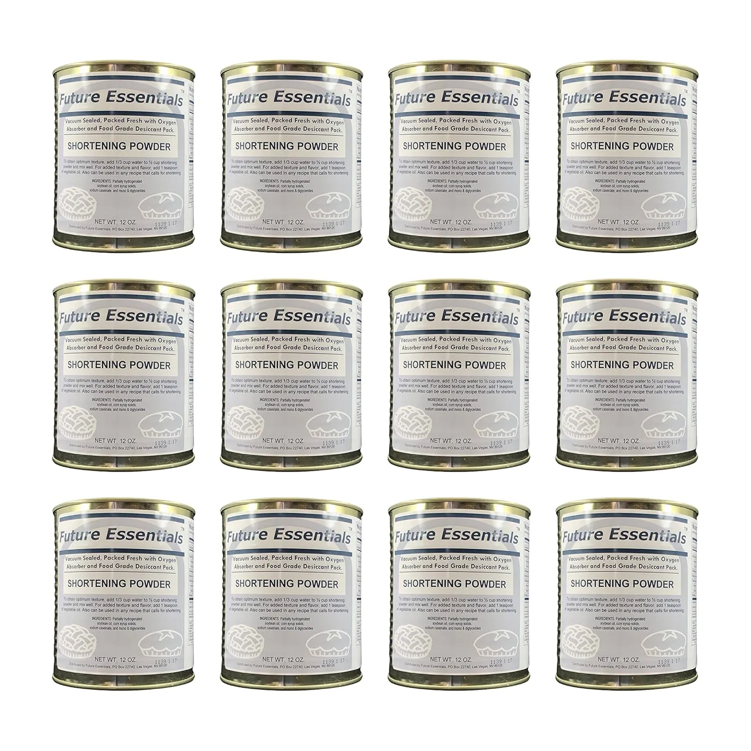 Future Essentials Canned Shortening Powder for baking and cooking | Long Term Storage Shelf Stable | Emergency Survival Food Supply, Camping & Backpacking (#2.5 size) 12 Cans