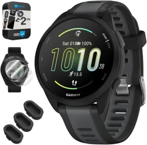 Garmin 010-02863-30 Forerunner 165 Music Smart Sport Watch, Black   Slate Gray Bundle with Silicone Dust Cover 3 Pack, 2X 1.2 Inch Screen Protector and 2 YR CPS Enhanced Protection Pack