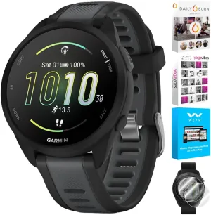 Garmin 010-02863-30 Forerunner 165 Music Smart Sport Watch, Black   Slate Gray | Official USA Partner Model | Bundle with Deco Essentials 2-Pack Screen Protector   Fitness & Wellness Suite