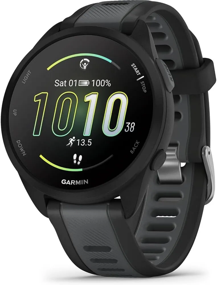 Garmin 010-02863-30 Forerunner 165 Music Smart Sport Watch, Black   Slate Gray | Official USA Partner Model | Bundle with Deco Essentials 2-Pack Screen Protector   Fitness & Wellness Suite
